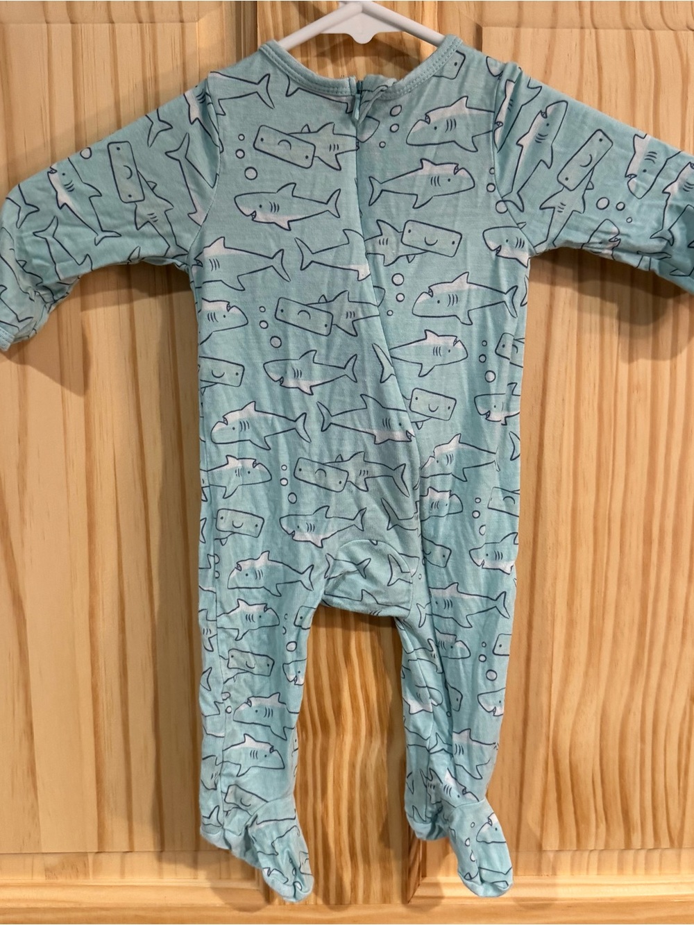 Lullaby Bebe Bamboo Shark Print Footie Sleeper‎ Blue 0-3 Months Zip Back Pajamas